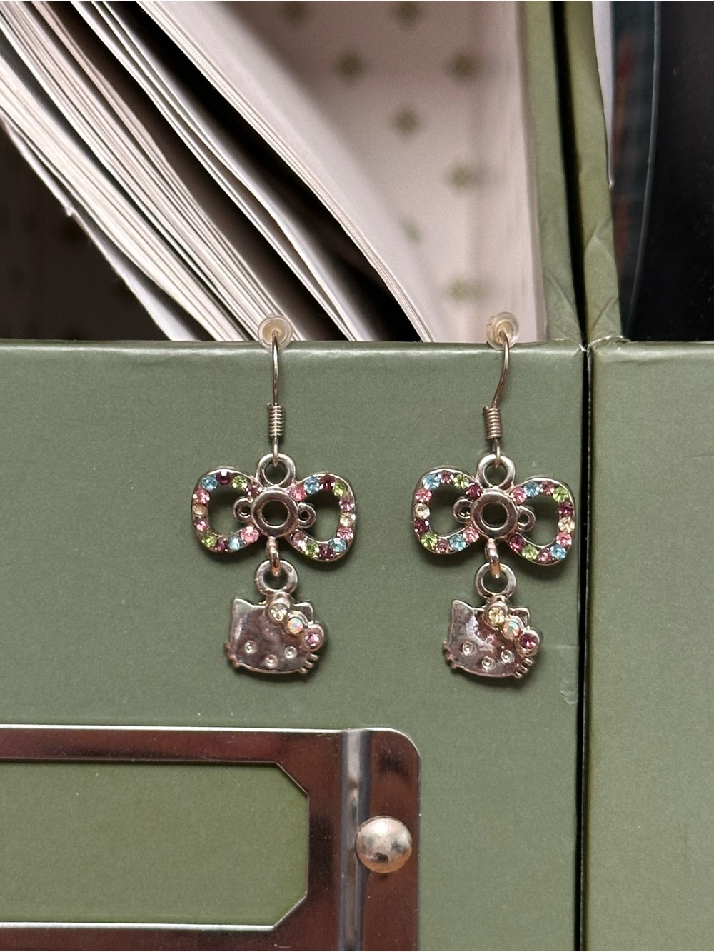Multicolor Bow & hello kitty Dangle Earrings - Sparkling Crystal Accent